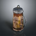 Vintage Wooden Jug With Metal Lid And Distressed Texture For Home Decoration
