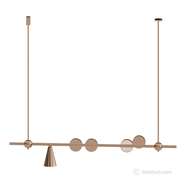 Elegant Modern Pendant Light With Metallic Rod And Circular Decorative Elements 3d model 