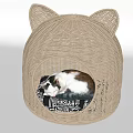 Wicker Cat Bed With Cat Ear Design For Pet Resting Comfortably