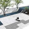 Lush Arbor Garden Landscape with Water Pool Black Stone Feature and Patterned Paving