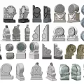 Stone Wood Decorative Carvings Featuring Various Architectural Design And Craft Elements 3d model