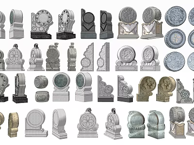 Stone Wood Decorative Carvings Featuring Various Architectural Design And Craft Elements 3d model