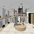 Modern Clothing Store Interior With Hanging Folded Clothes Display Racks And Shoe Shelves