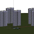 Modern High Rise Residential Buildings With Glass Facades And Green Lawn Areas