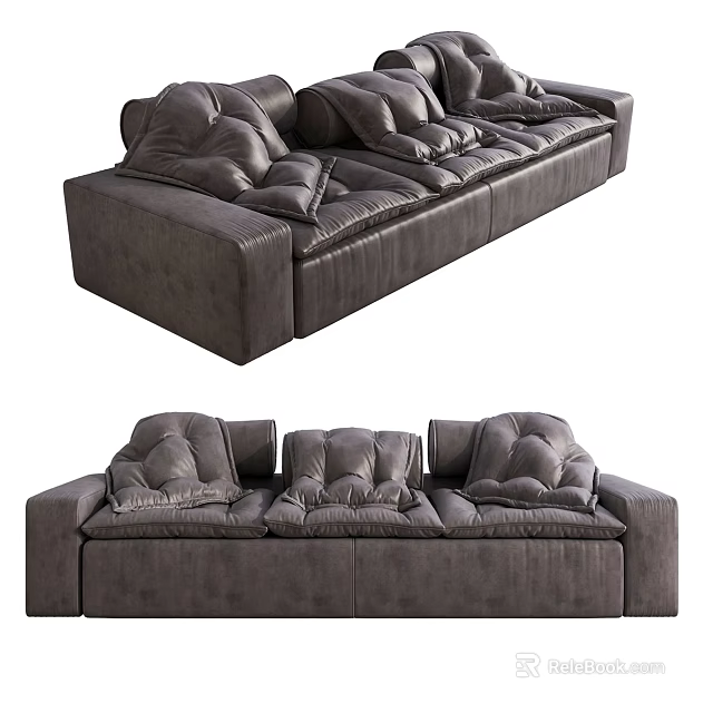 Dark Gray Modern Three Seater Sofa With Plush Cushions And Stylish Design 3d model 