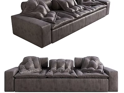 Dark Gray Modern Three Seater Sofa With Plush Cushions And Stylish Design 3d model