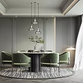 Elegant Modern Restaurant Interior With Round Dining Table Green Chairs Pendant Lights And Decorative Plant