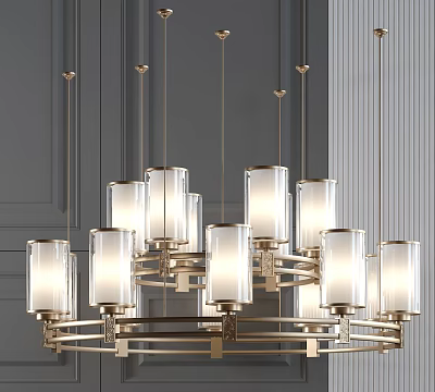 Modern Elegant Chandelier With Circular Brass Frame And Transparent Glass Shades 3d model