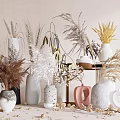 Minimalist Decorative Ornament Set With Ceramic Vases Dried Pampas Grass And Textured Accents