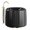 Sleek Black Bathtub With Gold Accents And Modern Bathroom Interior Design