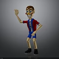 Cartoon Clown With Red Nose Red Blue Striped Shirt Blue Shorts Black Shoes Raising Hand