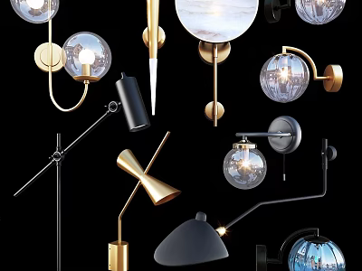 Modern Contemporary Lighting Combinations With Chandeliers Wall Sconces Table Lamps Glass Globes And Metal Frames 3d model