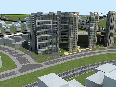 Modern High Rise Residential Towers in Urban Setting With Green Spaces and Roads 3d model