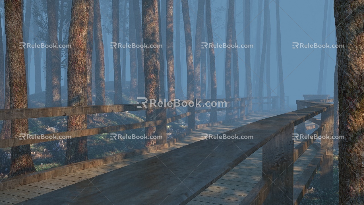 Natural Forest Wooden Bridge Trail Landscape Outdoor Landscape 3d model