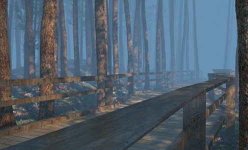 Natural Forest Wooden Bridge Trail Landscape Outdoor Landscape 3d model