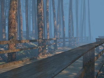 Natural Forest Wooden Bridge Trail Landscape Outdoor Landscape 3d model