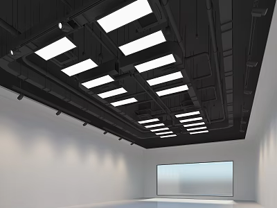 Public Office Space With Recessed Lighting Modern Ceiling Design And White Walls 3d model