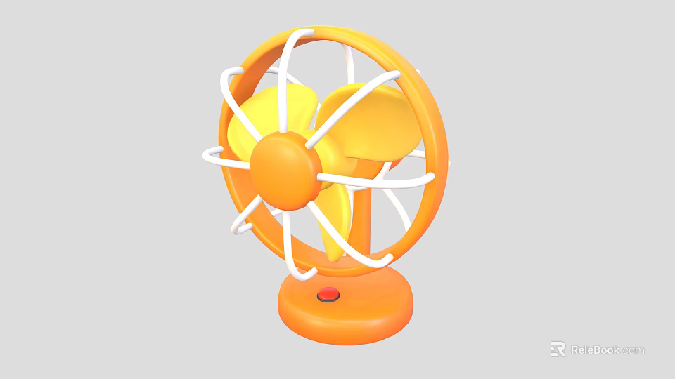 Orange Air Cooler Fan With Yellow Blades White Protective Grille Base And Red Button 3d model 