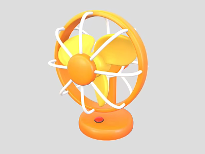 Orange Air Cooler Fan With Yellow Blades White Protective Grille Base And Red Button 3d model