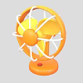 Orange Air Cooler Fan With Yellow Blades White Protective Grille Base And Red Button