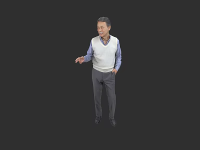 Man In White Vest And Blue Shirt With Gray Pants Extending Hand On Black Background 3d model