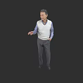Man In White Vest And Blue Shirt With Gray Pants Extending Hand On Black Background