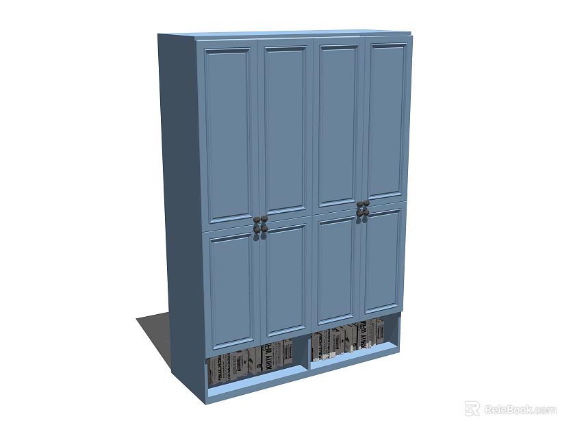 Modern Blue Wardrobe Interior Design With Four Panel Doors And Storage Compartments 3d model
