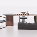 Modern Tea Table And Chairs Set With Marble Top And Tea Utensils 3d model