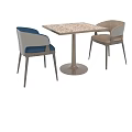 Modern Square Table with Light Textured Top and Blue Brown Upholstered Chairs 3d model