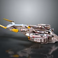 Futuristic 3D Spaceship Model With Yellow Thrusters Gray Body And Mechanical Details