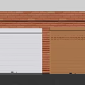 White and Brown Roll Up Doors Installed on Red Brick Wall with Gray Ground