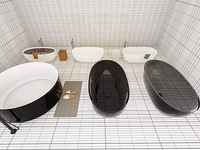 Contemporary Bathroom With Multiple Bathtubs Tile Walls And Mat 3d model