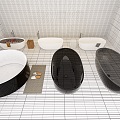 Bathroom Round Bathtub Set Floor-standing Bathtub Inlet Hardware Carpet Slippers Set 3d model