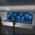 Person Interacting With Modern Smart Energy Data Display Console And Large Screen Charts