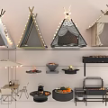 Decorative Hanging Tents with String Lights Outdoor Furniture Grill and Plants