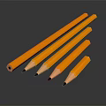 Five Orange Pencils Placed Side By Side On Black Reflective Surface As Daily Supplies