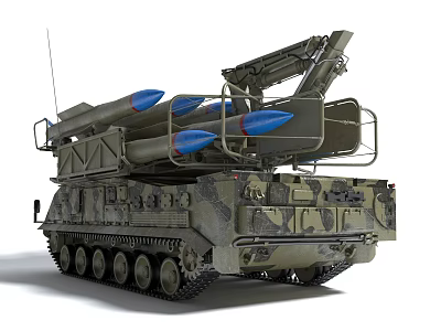 Realistic Inflatable Military Missile Launcher Model With Camouflage Design And Track Structure 3d model