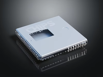 Electronic Chip With CHIPS Label And Metal Pins Close Up View 3d model