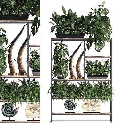 Elegant Garden Decor Display With Multi Tiered Shelves Various Plants And Decorative Ornaments 3d model