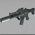Modern Futuristic Rifle Weapon With Scope Gray Body And Orange Accents