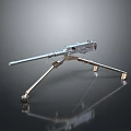 Detailed Silver Machine Gun with Tripod Stand on Dark Background and Reflection 3d model