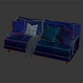 Blue Velvet Two Seater Sofa With Patterned Pillow Throw Blanket And Red Legs