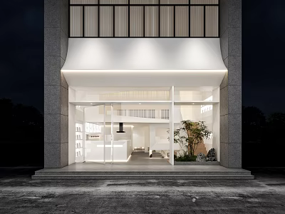 Modern Bubble Tea Shop With Large Glass Windows White Awning And Indoor Seating Area 3d model