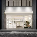Modern Bubble Tea Shop With Large Glass Windows White Awning And Indoor Seating Area