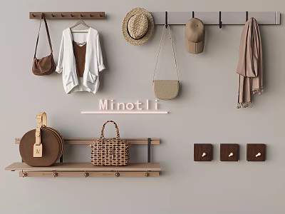 Entryway Wall Hook Rack With Hanging Hats Bags Scarf Coat And MinotLi 3d model