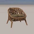 Comfortable Handwoven Wicker Leisure Chair With Green Leather Cushion Design