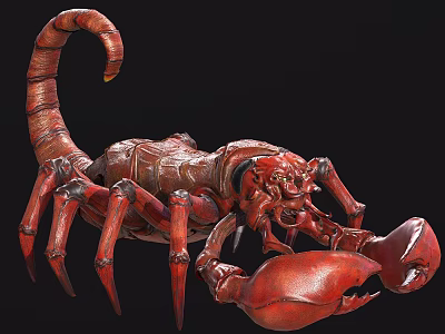 Detailed Red Reptile Model With Curved Tail Sharp Claws And Textured Body Surface 3d model