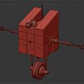 Mechanical Robot Creature with Red Gray Block Structure Mechanical Arms Red Sensors and Wheels