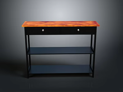 Modern Orange Top Console Table With Black Frame And Open Shelves 3d model