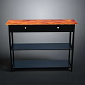 Modern Orange Top Console Table With Black Frame And Open Shelves